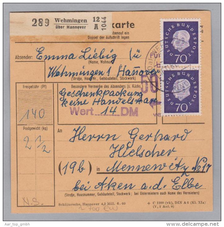 Heimat DE NS WEHRINGEN 1957-02-16 Paketkarte Nach Mennewitz - Lettres & Documents