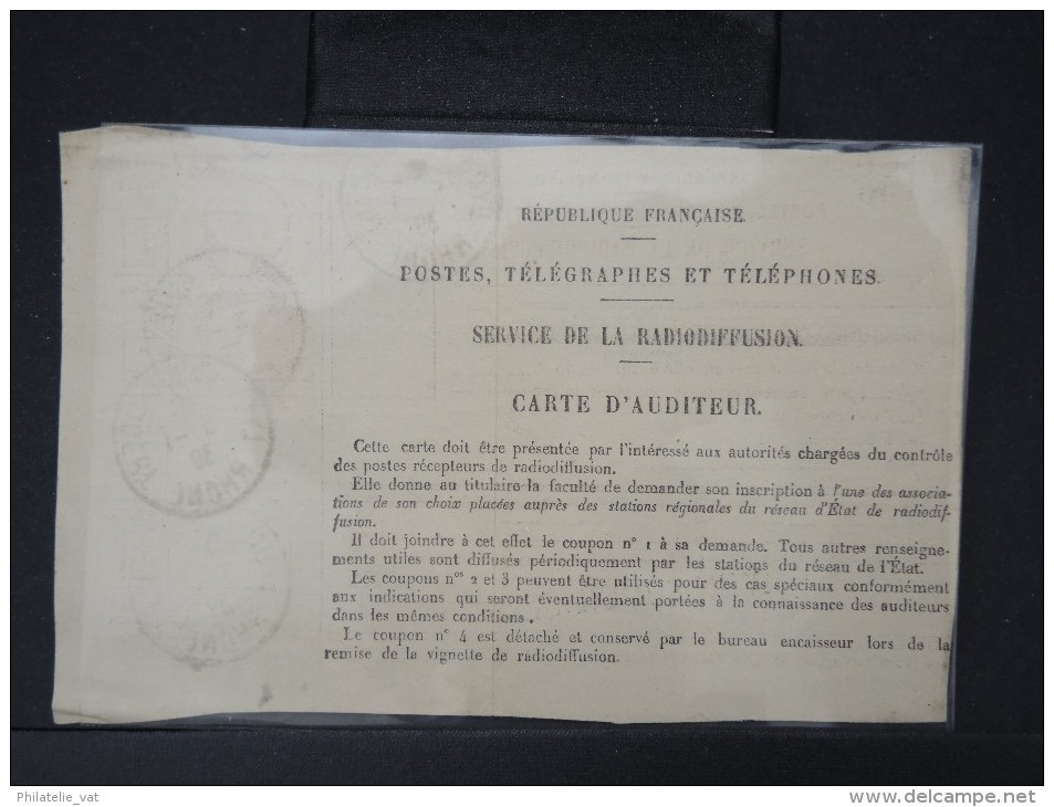 FRANCE- Récipissé De Radio Diffusion Avec Timbres Fiscaux En 1939 De Lyon  Joli Document De La Poste  LOT P4554 - Radio-uitzending