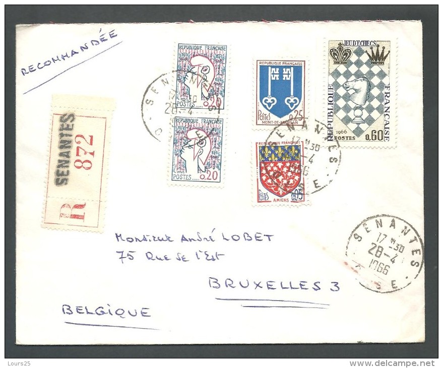 ! - 1966 - Timbres Sur Lettre (5 Obl) - Recommandé - De France (Senantes) Vers Belgique (Bruxelles) - Lettres & Documents