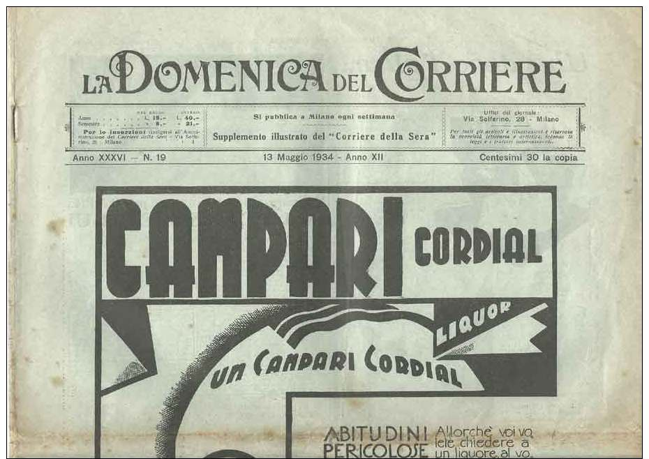 Domenica Corriere 19 1934 - Milano,Festa Giovinezza - Varsavia,sprofonda Pavimento - Campari - Ante 1900