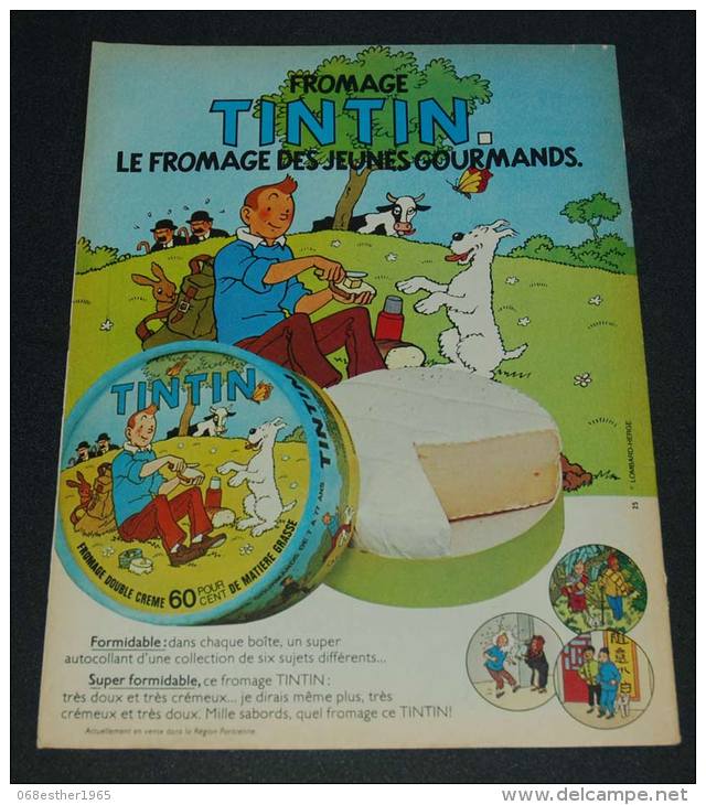 Publicité De 1978 Sur Tintin Et Le Fromage Des Jeunes Gourmands - Collections