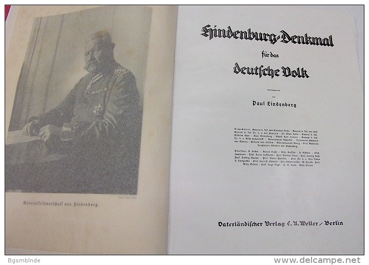 HINDENBURG DENKMAL Für Das Deutsche Volk - 1922 - 563 Seiten - 5. Guerras Mundiales