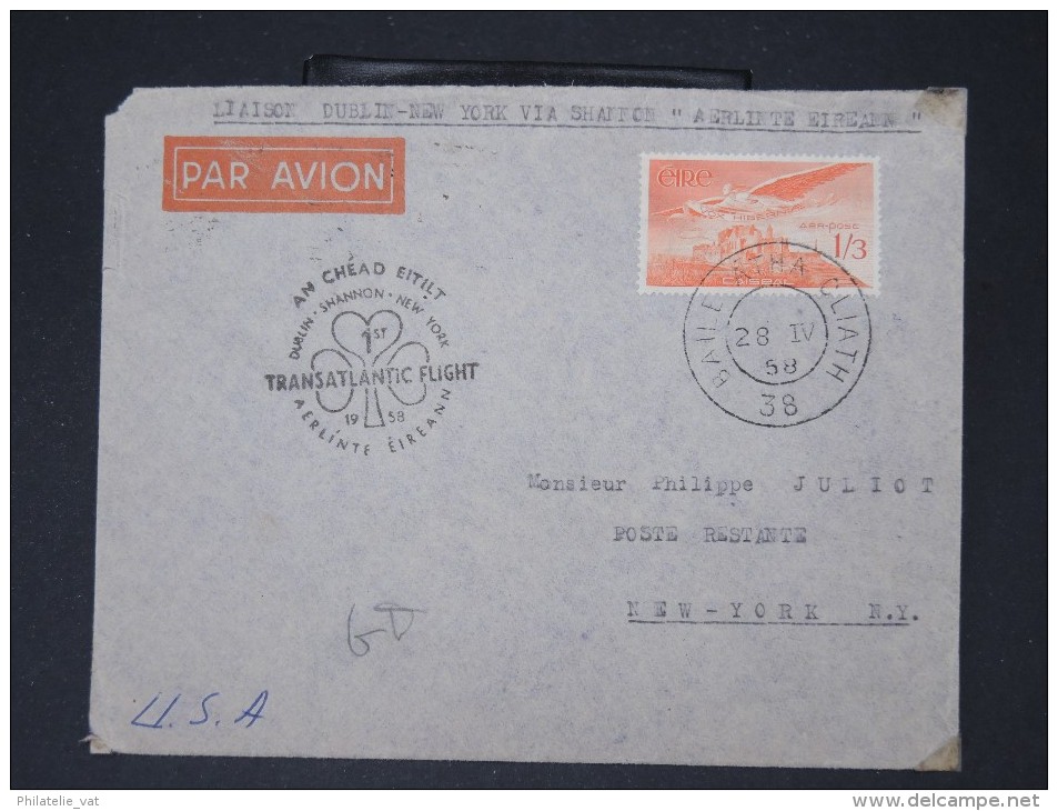 IRLANDE- Liaison Dublin-New York  Via Shannon " Aerlinte Eireann" En 1958  A Voir  P4611 - Airmail