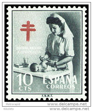 ESPAÑA AÑO 1953 EDIFIL Nº 1122 ** MNH - PRO TUBERCULOSOS - 10 Cts - Sellos Nuevos Sin Señal De Fijasellos - Unused Stamps