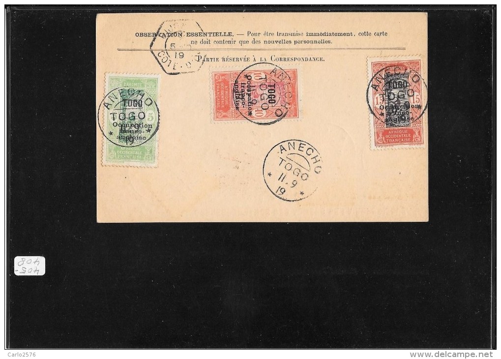 TOGO- 1919 French-british Occup,  Pc From Anecho To Cote D'Ivoire ( Ref 1026) - Brieven En Documenten