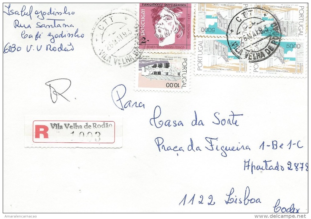 TIMBRES - STAMPS- MARCOPHILIE - PORTUGAL - NAVEGATEUR GONÇALVES ZARCO ET MAISONS - CACHET 26-05-1993-VILA VELHA DE RÓDÃO - Postal Logo & Postmarks