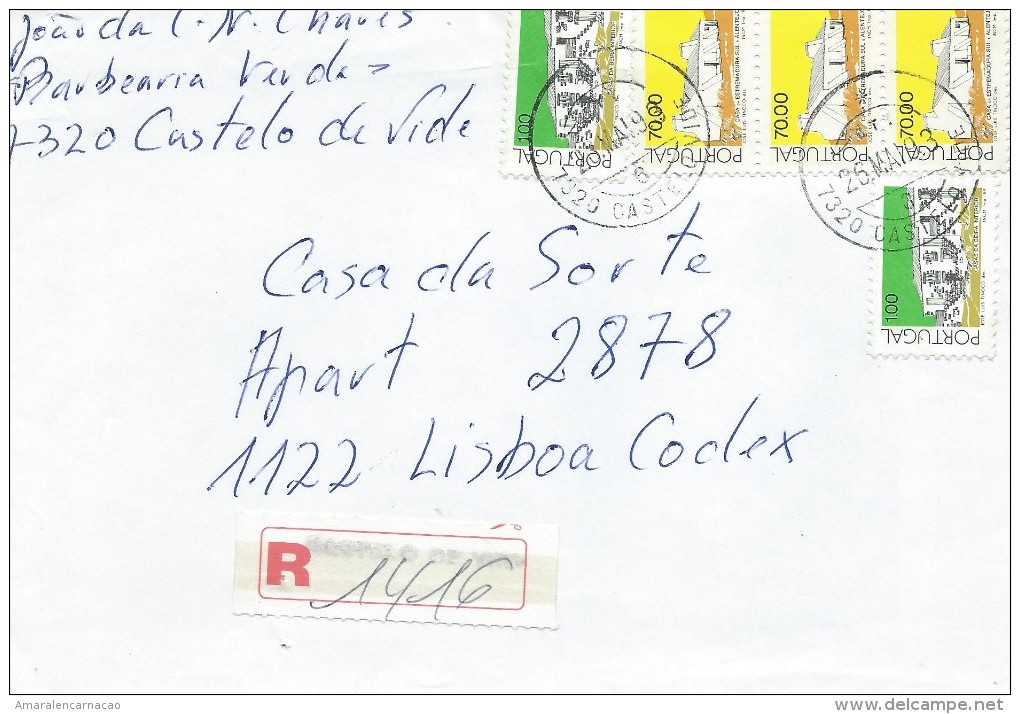 TIMBRES - STAMPS- LETTRE RECOMMANDÉ - MARCOPHILIE - PORTUGAL - MAISONS TYPIQUES - CACHET 26-05-1993 - CASTELO DE VIDE - Postal Logo & Postmarks