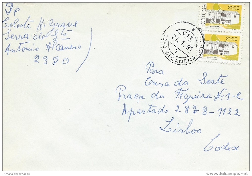 TIMBRES - STAMPS- LETTRE  - MARCOPHILIE - PORTUGAL - MAISONS TYPIQUES - CACHET 21-01-1991 - ALCANENA - Postal Logo & Postmarks