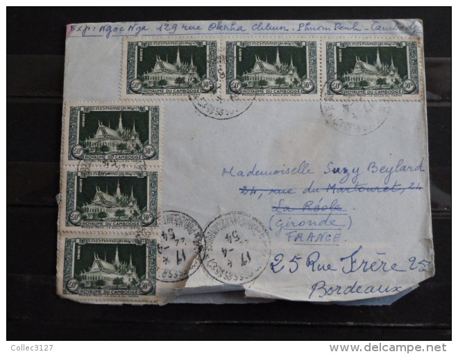 Cambodge - Lettre Envoyée En France En 1954 - Timbrée Recto Et Verso - Cambogia