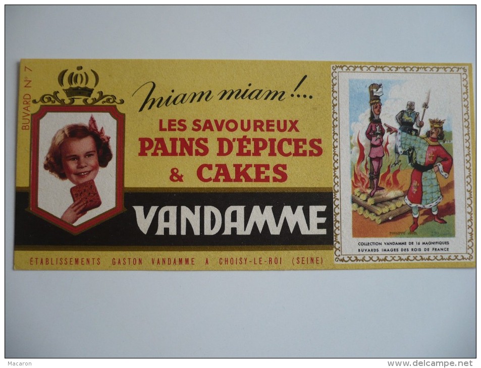 BUVARD VANDAMME N°7  Philippe Le Bel Collection Images Des Rois De France. Années 50. TBon Etat. Pain D'épices Et Cakes - Pain D'épices