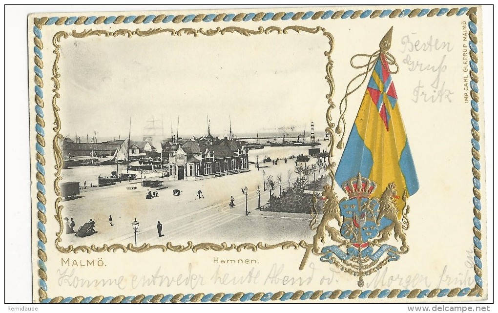 SUEDE - 1898 - CARTE Avec OBLITERATION MARITIME "FRA SVERIGE M. PAQUEBOT" De MALMÖ Pour BERLIN - 1885-1911 Oscar II