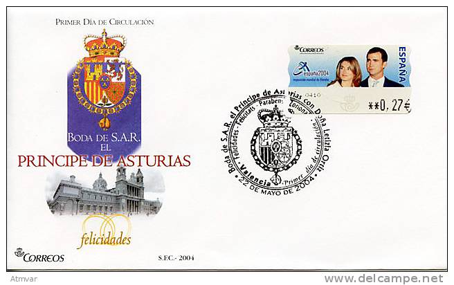 1389. ESPAÑA / SPAIN (2004) - ESPAÑA 2004 - ATM, Boda Príncipe Asturias Y Letizia Ortiz / Royal Wedding - Covers