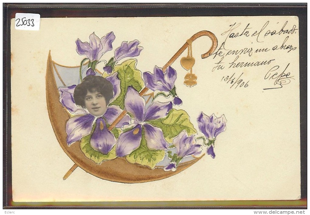 FEMME DANS UN PARAPLUIE - FLEURS - CARTE EN RELIEF - PRÄGE KARTE - EMBOSSED CARD - TB - Donne