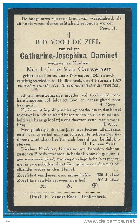 Bidprentje Van Catharina-Josephina Daminet - Herne - Tollembeek - 1843 - 1929 - Devotieprenten