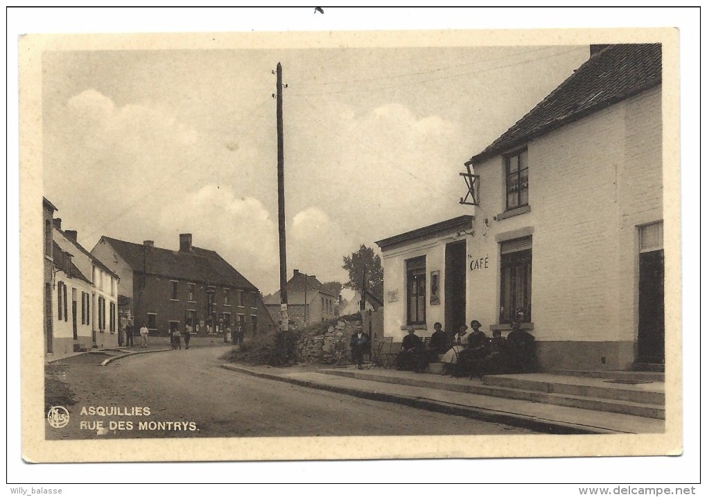 CPA - ASQUILLIES - Rue Des Montrys - Café     // - Quevy