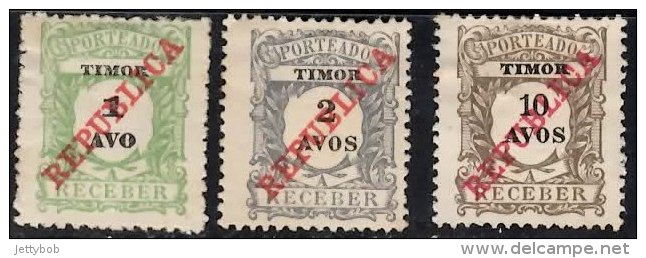 TIMOR 1911 Postage Due Republica 1a, 2a, 10a  Mint - Timor