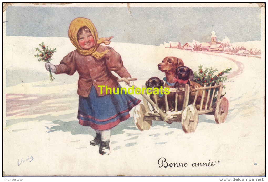 CPA ENFANTS ILLUSTRATEUR ** KARL FEIERTAG B.K.W.I. 2782-2  ** ARTIST SIGNED CHILDREN CARD ** DACHSHUND TECKEL DACKEL DOG - Feiertag, Karl