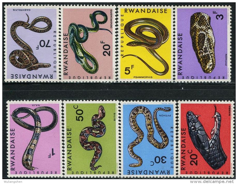 DA1368 Rwanda 1967 Snakes 8v MNH - Ongebruikt