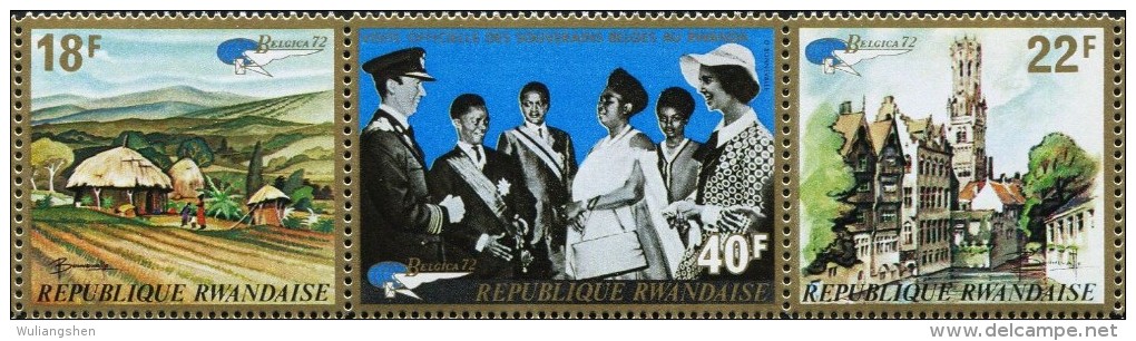DA1375 Rwanda 1972 King Of Belgium Visiting The Building 3v MNH - Unused Stamps