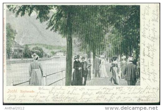 Litho Ischl Esplanade Frauen In Langen Kleidern 25.7.1903 Mrotschen - Bad Ischl