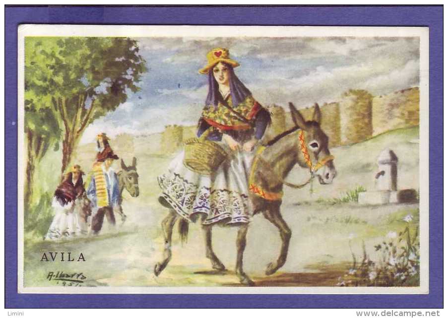 ESPAGNE - AVILA - CARTE ILLUTRÉE - FEMME Sur SON ANE - - Ávila