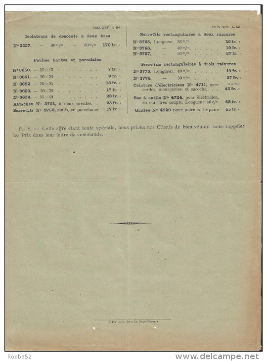 Vieux Papiers -Société Corrézienne D'électricité - Brive - Tarifs  Mars 1921 - Elektriciteit En Gas