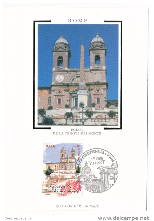 FRANCE - 4 Cartes Soie - Capitales Européennes - ROME : Basilique Saint Pierre, Colisée, Fontaine De Trevi, Eglise .2002 - 2000-2009