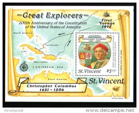 St.Vincent - 1988 Columbus 5$ Block MNH__(THB-991) - St.Vincent (1979-...)