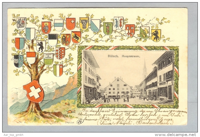 AK ZH Bülach 1905-05-31 Prägelitho Wappen Fotofenster LAZ - Bülach