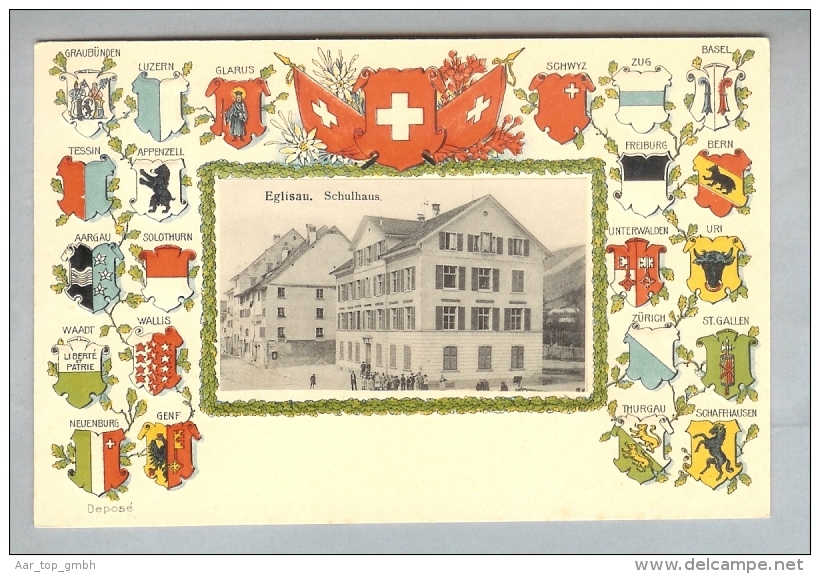 AK ZH Eglisau Schulhaus Ungebr. Prägelitho Wappen Fotofenster LAZ - Eglisau