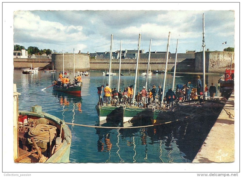 Cp, Voile, Concarneau (29), Les Bateaux De L´Ecole De Voile Des Glénans Devant Les Remparts, Voyagée 1971 - Vela