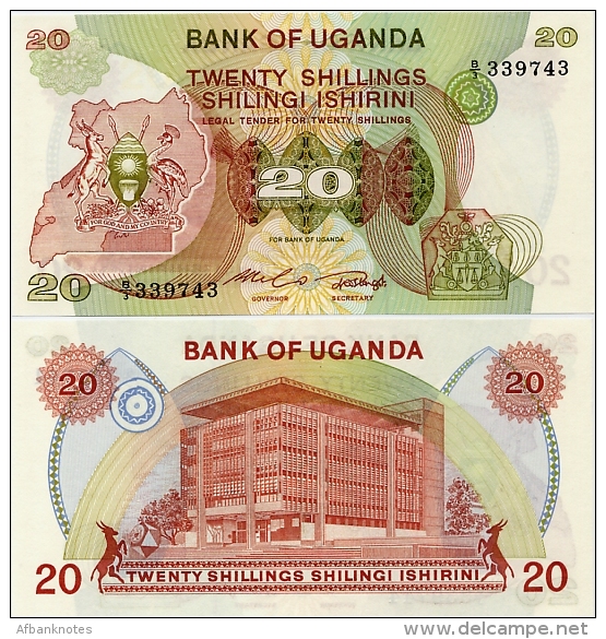 UGANDA       20 Shilingi       P-17       ND (1982)       UNC - Uganda