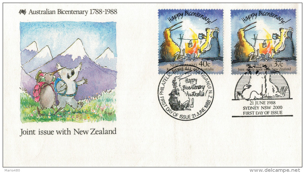 AUSTRALIAN BICENTENARY  1788-1988  JOINT ISSUE WITH NEW  ZELAND       (TIMBRO 1 GIORNO) - Interi Postali