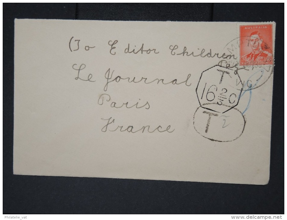 AUTRALIE- Enveloppe Avec Taxe  Jolie Griffe Au Dos  Poue La France En 1938 A Voir LOT P4647 - Impuestos