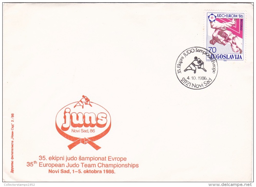 6158A   JUDO,JUNS 35'TH EUROPEAN JUDO TEAM CHAMPIONSHIPS 1986 SPECIAL COVER STAMPS CANCELL CONCORDANTE,JUGOSLAVIA. - Judo