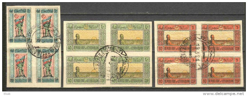 Azerbaidjan 1919 Mi 2-4 & 8-10 Canceled In Blocks Of 4 - Value &euro; 340 At <5% - Azerbeidzjan