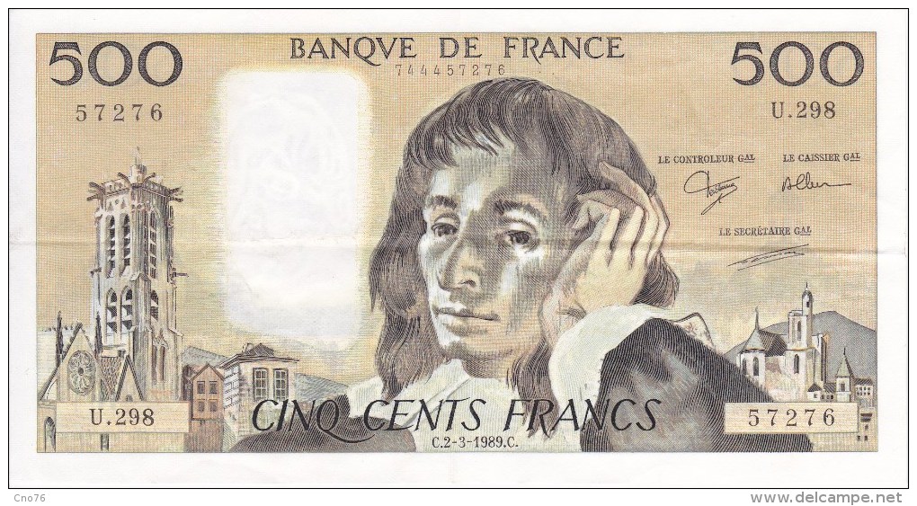 France Billet 500 Francs Type Pascal De 1989 - 500 F 1968-1993 ''Pascal''