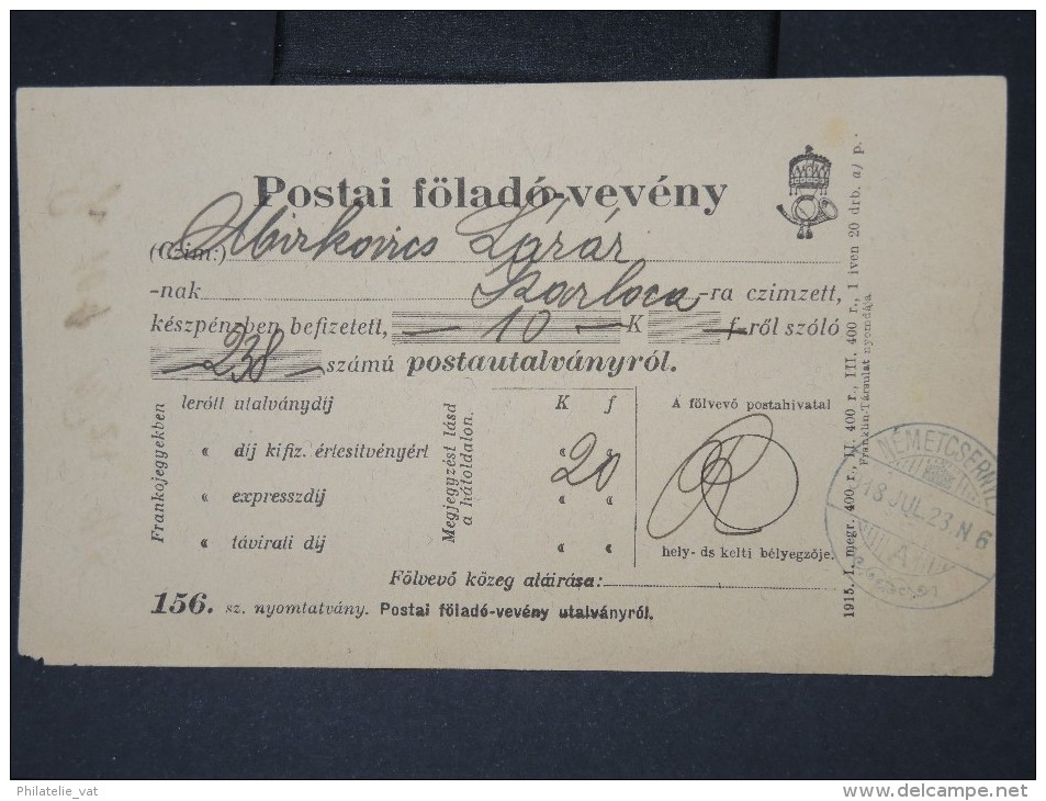 HONGRIE- Récipissé Postal En 1923   A Voir  LOT P4658 - Poststempel (Marcophilie)