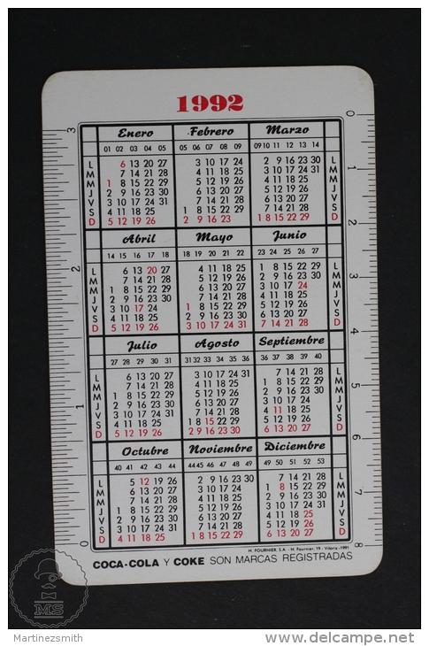 Advertising Coca Cola Pocket Calendar 1992 Spain - Edited: Heraclio Fournier Vitoria, Spain - Tamaño Pequeño : 1991-00