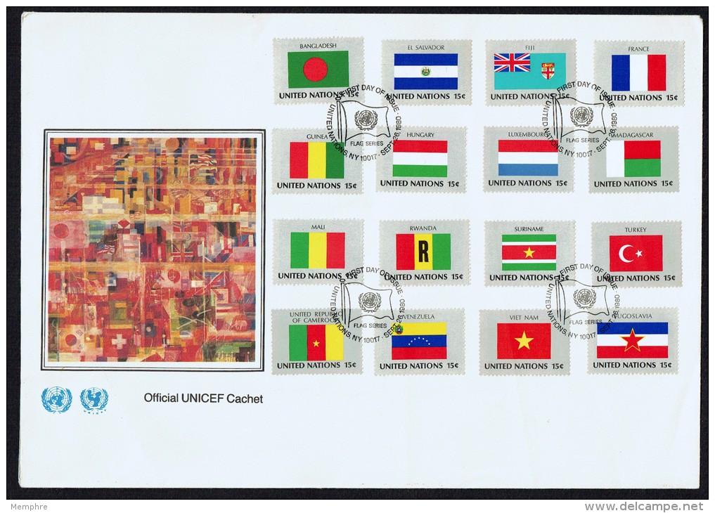 1980  Les 16 Drapeaux De L'émission De 1980 Sur Un Seul FDC Très Grand Format - FDC