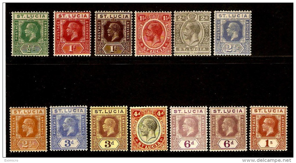 ST LUCIA 1921 - 1930 DIE II WATERMARK MULTIPLE SCRIPT CA VALUES TO 1s BETWEEN  SG 91 And SG 103 MOUNTED MINT Cat £66+ - Ste Lucie (...-1978)