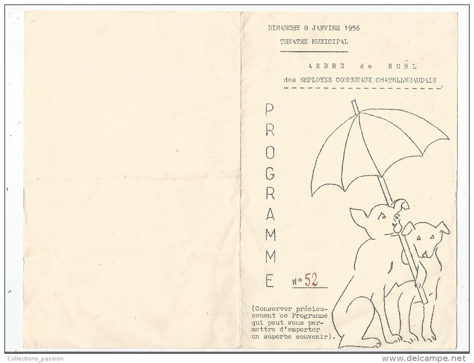 Programme , 1956 , Arbre De NOËL Des Employés Communaux CHATELLERAUDAIS , 2 Scans - Programma's