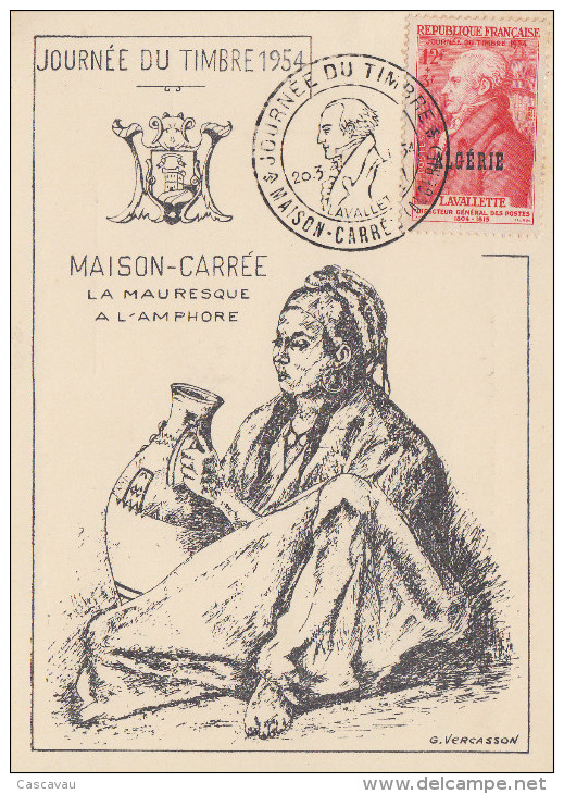 Carte   Locale  ALGERIE  Journée  Du  Timbre   MAISON - CARREE   1954 - Cartes-maximum