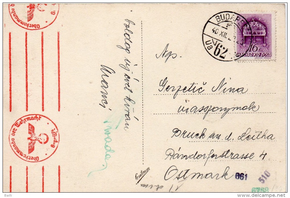 HONGRIE BUDAPEST CARTE CENSUREE 1940 - Poststempel (Marcophilie)