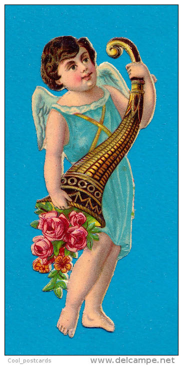 DECOUPIS  ANCIENS GAUFFRE, ANGEL WITH CORNUCOPIA FULL OF ROSES, ANGE, ENGEL 5 X 11.5  EX Cond. - Angeles