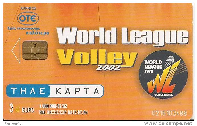 CARTE-PUCE-GRECE-07/02-VOLLEY 2002-WORLD LEAGUE-EQUIPE-GREC-TBE - Sport