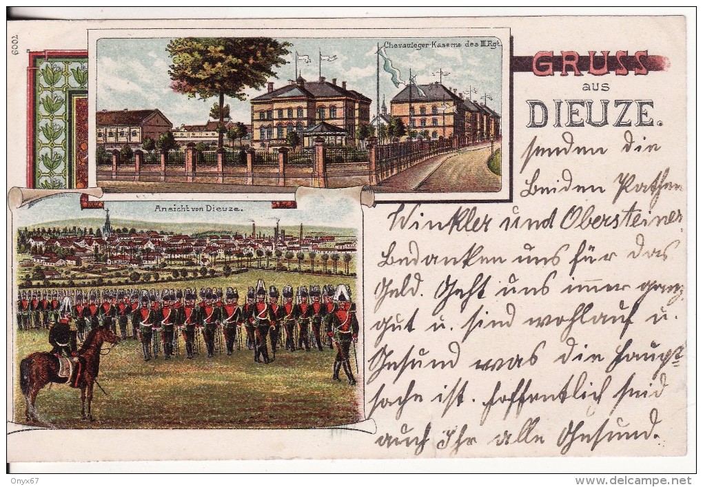 DIEUZE-DUSS (Moselle) Gruss-Litho- 3 ème Régiment Cavalerie Légère Kaserne Des 3. Cheveauxlegers-Regt-Militaire-Caserne - Dieuze