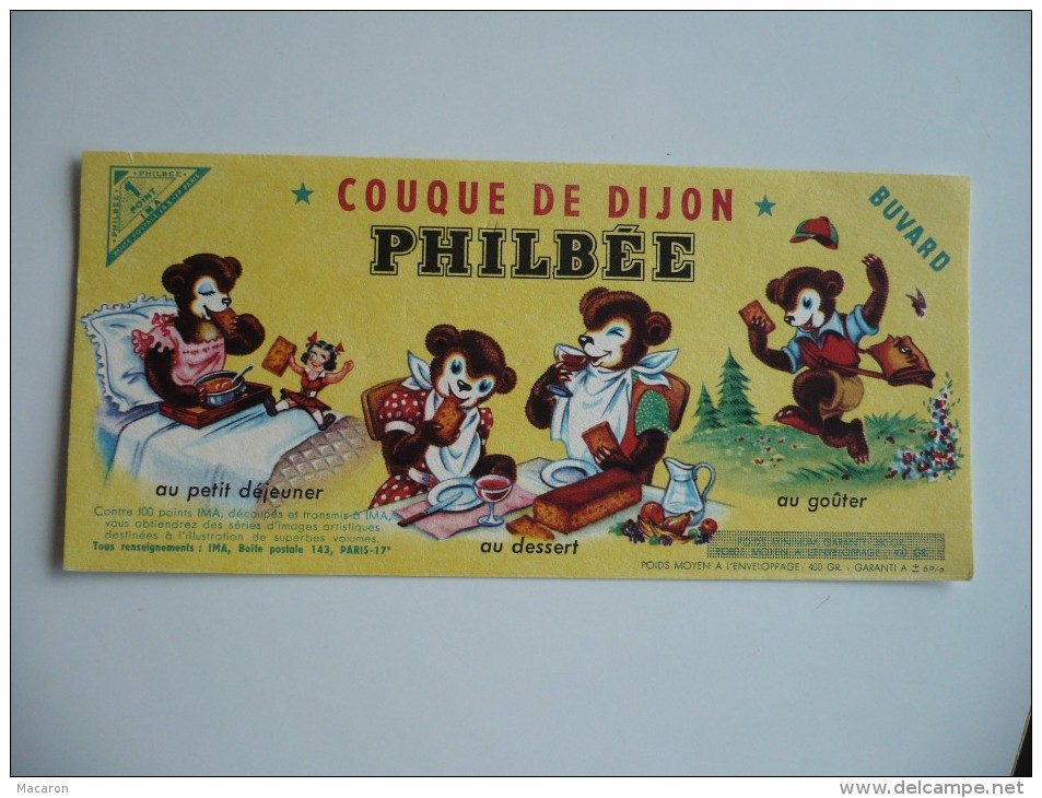 BUVARD PHILBEE COUQUE De DIJON. Les REPAS De Petit OURS. Années 50.  Correction Sur Le Poids - Gingerbread