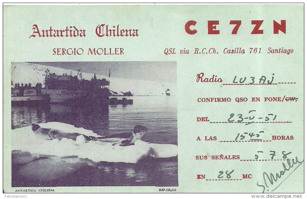 8779 CHILE ANTARTIDA VISTA SHIP RADIO CLUB NO POSTAL POSTCARD - Chile