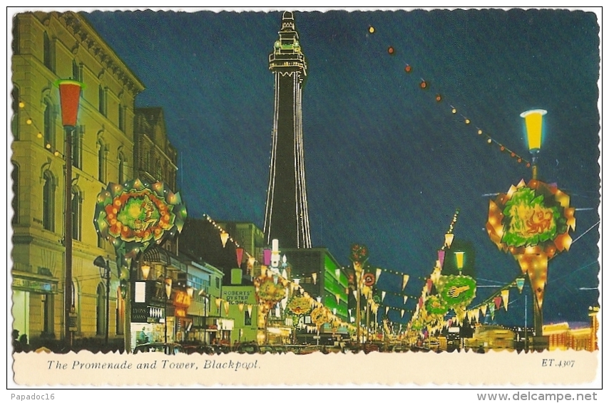 GB - La - The Promenade And Tower, Blackpool -  Bamforth &amp; Co Ltd. N° ET 4307 - [Illuminations] - Blackpool